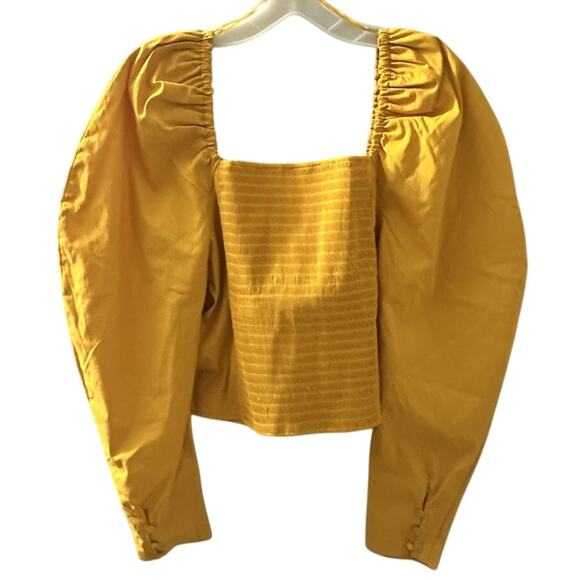 Levi's Yellow Smocked Back Square Neck Long Puff Sleeve Blouse Size XL NWT - Picture 3 of 9